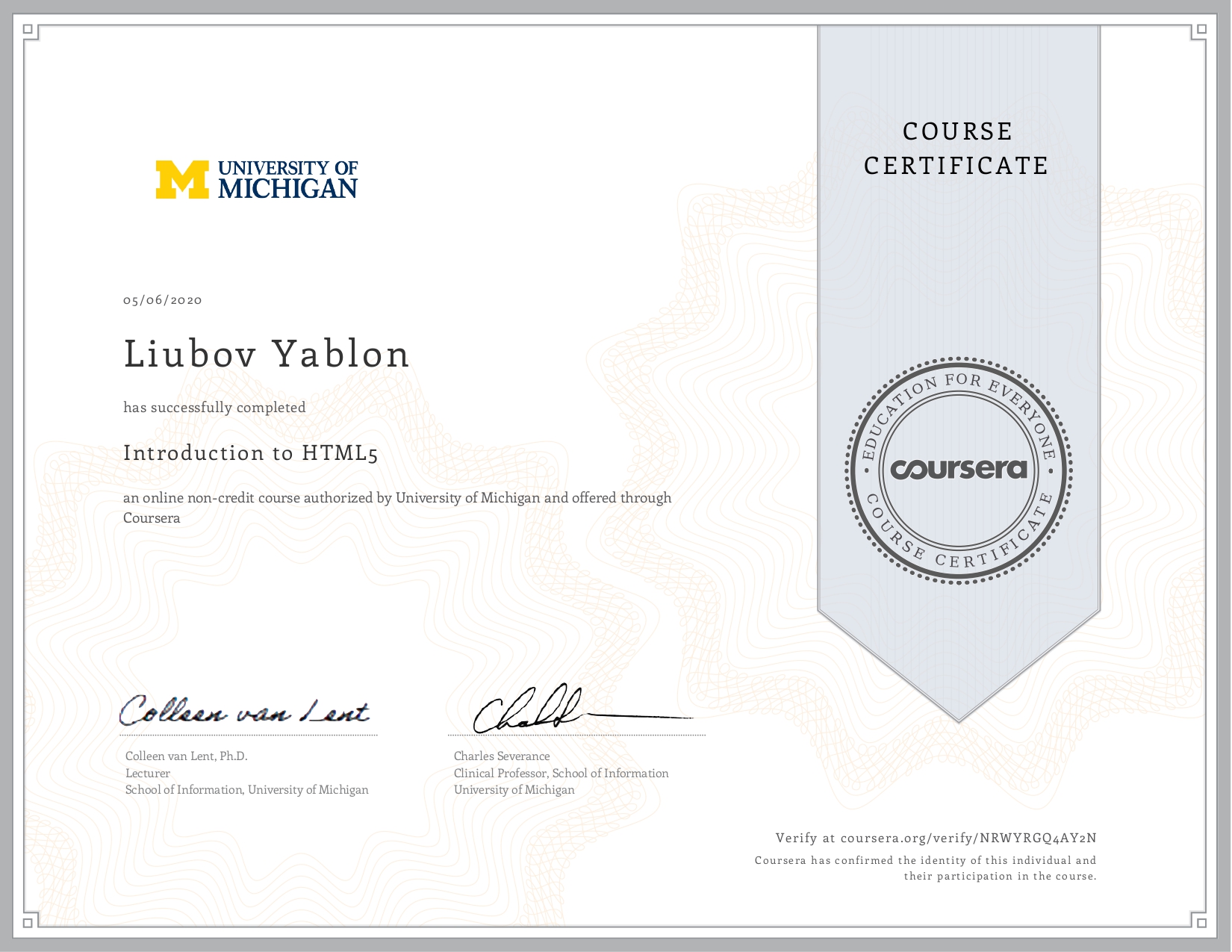 Coursera Certificate Clear.